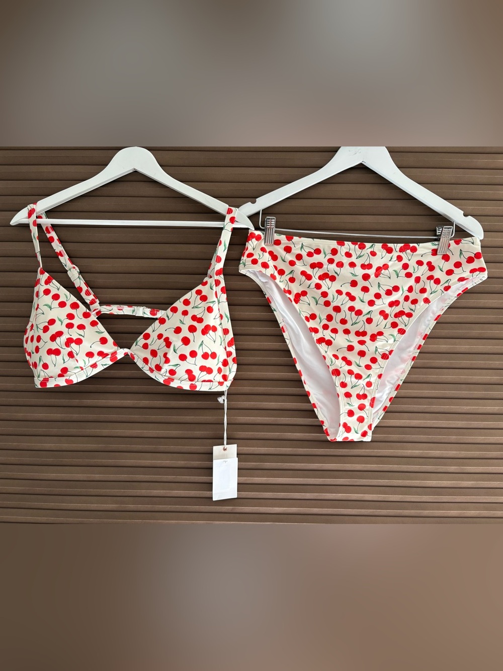 Good American Cherry Print Bikini Top & Bottom - Red and Cream